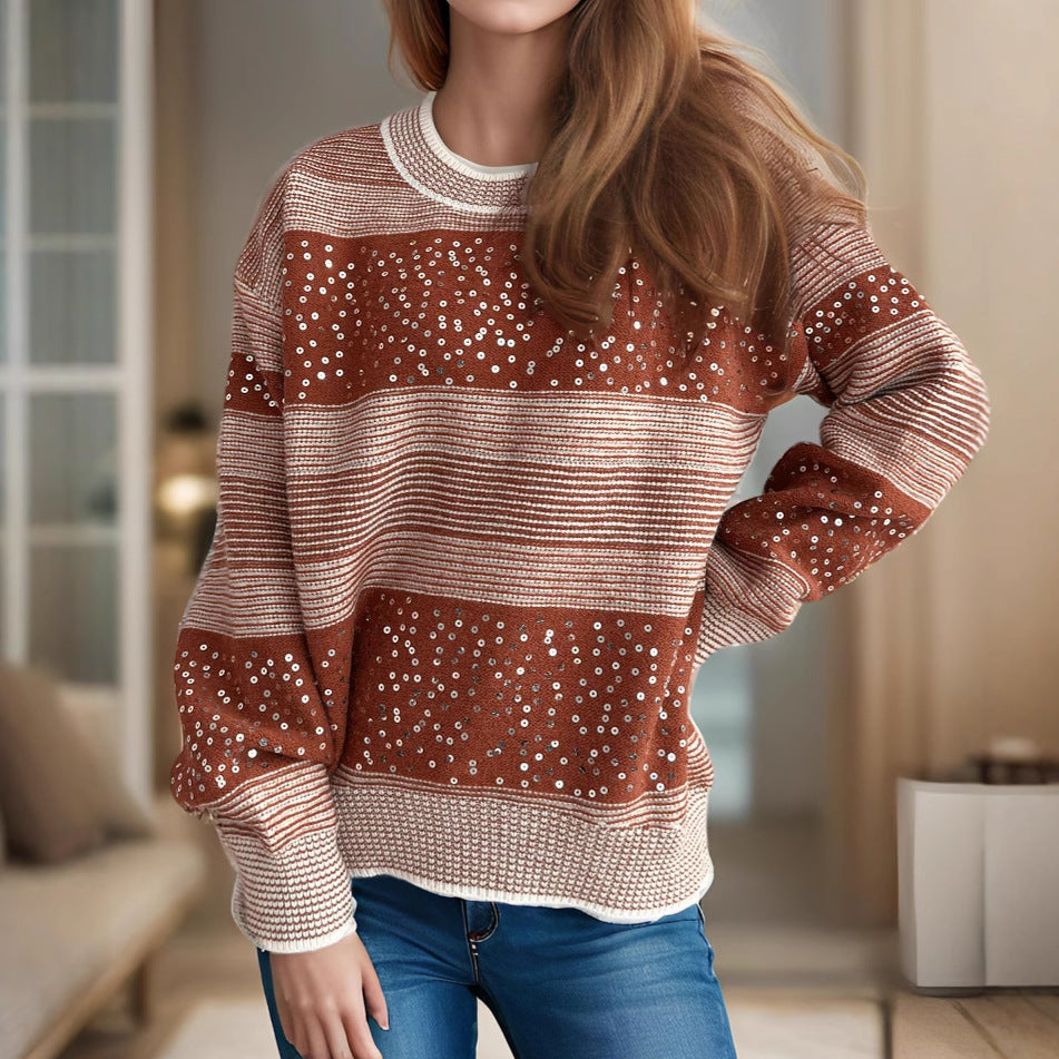 Damen modischer Sweatshirt mit glitzernden Pailletten-Applikationen Drune