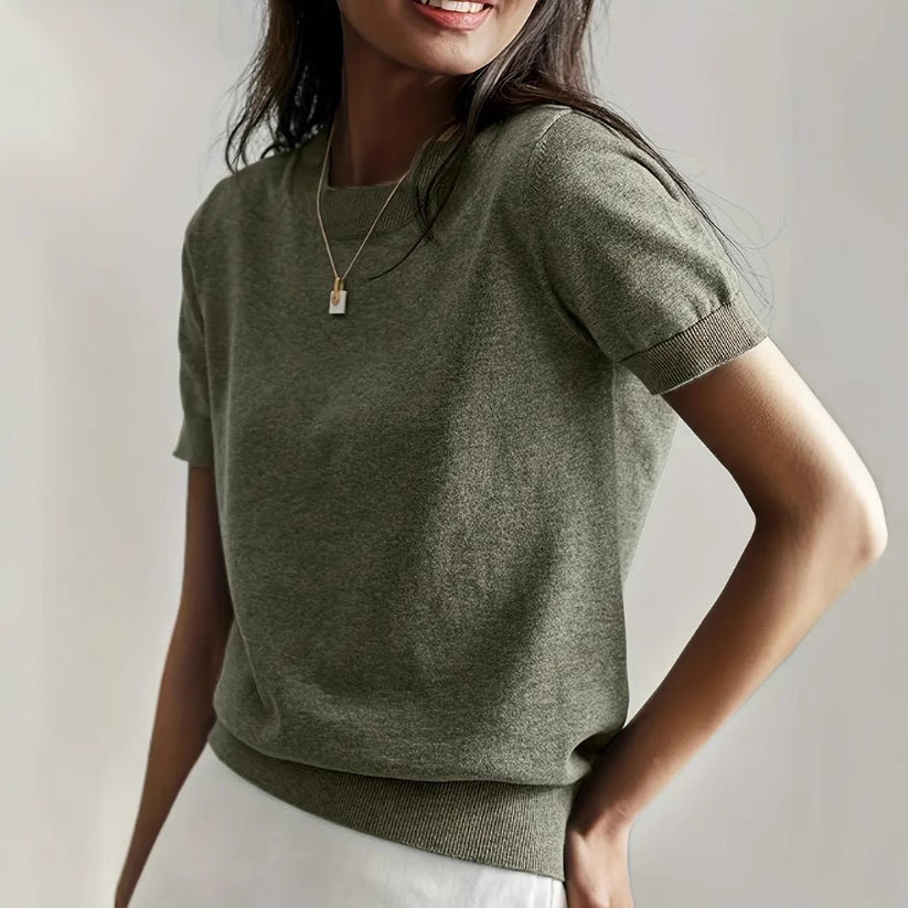 Damen Feinstrickpullover mit kurzarmiger Silhouette und weich fließendem Material Drune