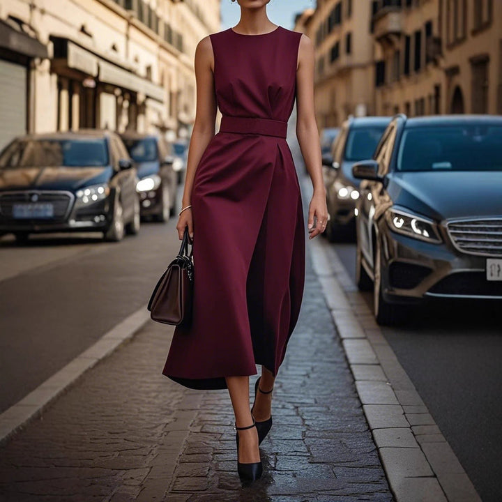 Elegantes Damen Maxikleid mit fließendem Schnitt & Taillengürtel Drune