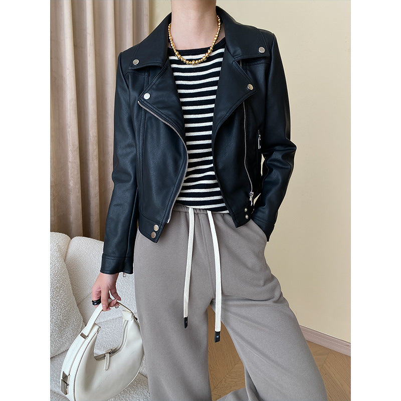 Damen Modische Bikerjacke aus hochwertigem Kunstleder Drune
