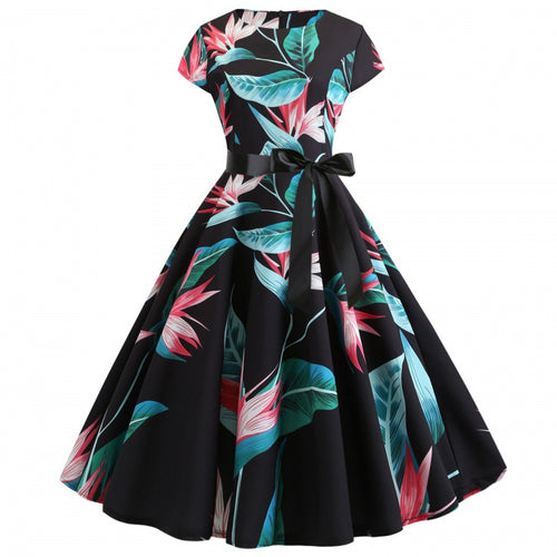 Damen Swingkleid mit floralem Print und Taillengürtel Drune