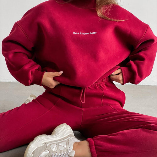 Damen lässiges Freizeit-Sweatset mit hohem Kragen und weiten Ärmeln Drune