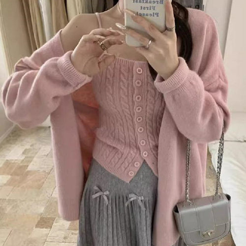 Damen Strickset mit Knopfleiste und lässigem Design Drune