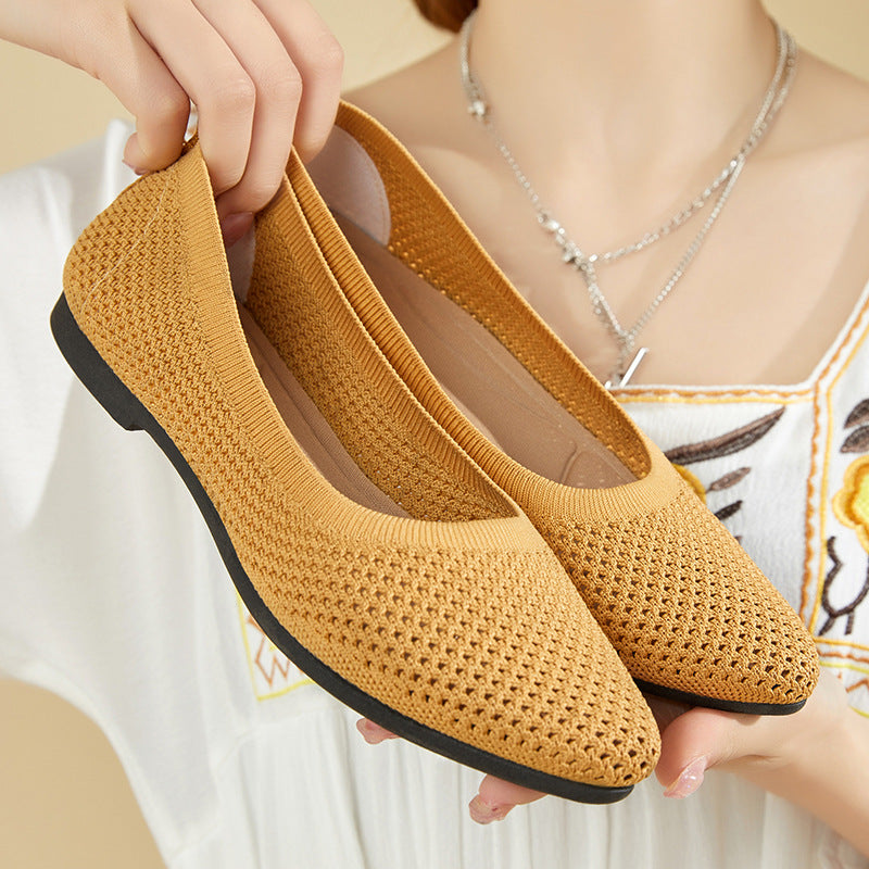 Damen nan atmungsaktive gestrickte Ballerina-Slipper mit flexibler rutschfester EVA-Sohle Drune