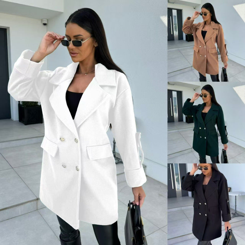 Damen modischer Oversized-Baumwollblazer mit doppelter Knopfleiste und praktischen Taschen Drune