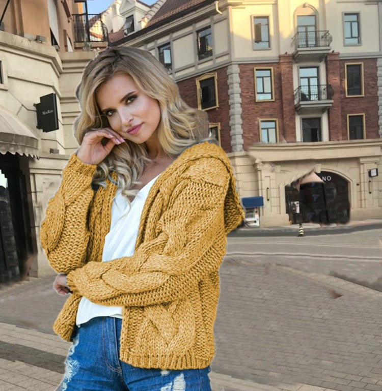 Damen Grobstrickjacke mit Kapuze und strukturiertem Zopfmuster Drune