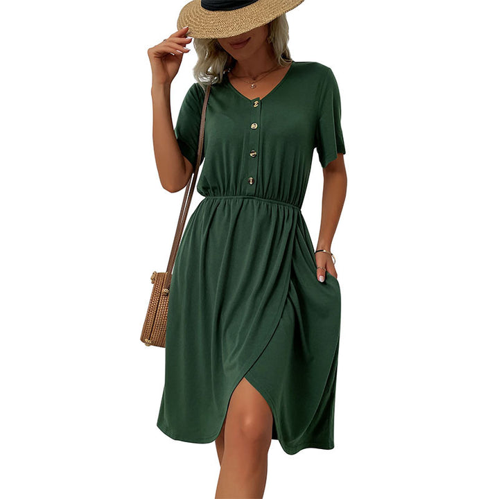 Damen Kurzes Kleid mit Knopfdetails und elastischem Bund Drune