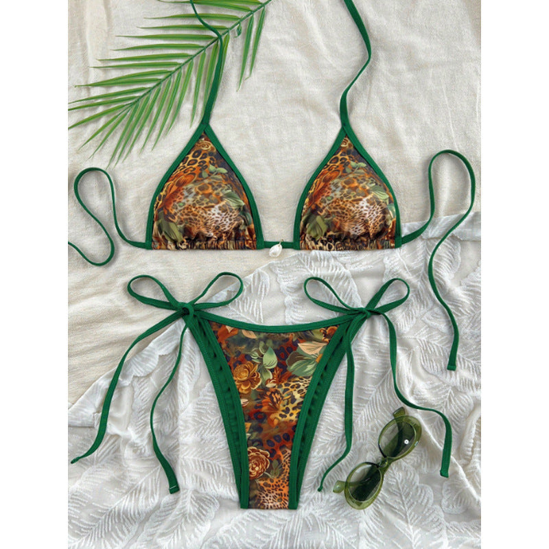 Damen Triangel-Bikini mit animalischem Muster und seitlichen Krawatten Drune