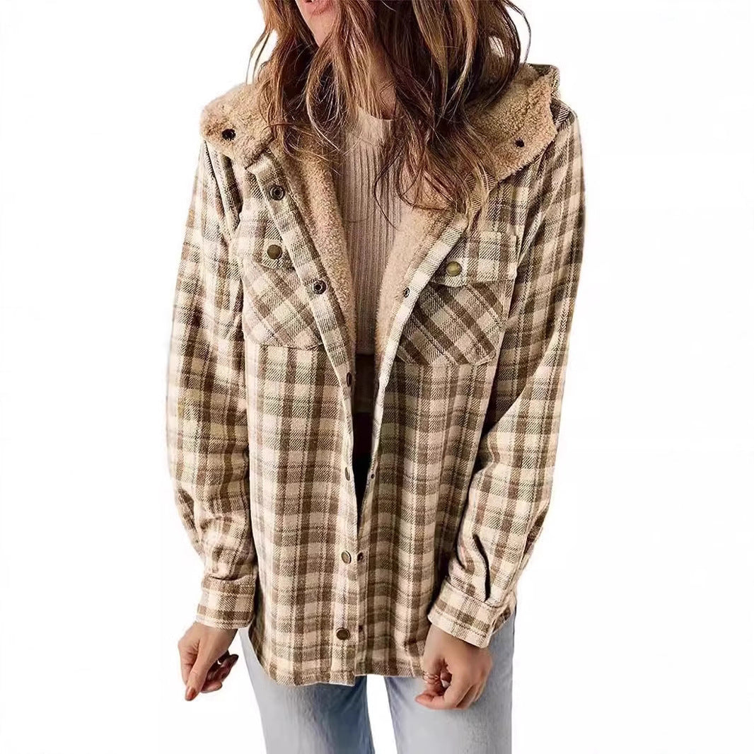 Damen Karierter Flanell-Jacke mit kuscheligem Innenfutter Drune