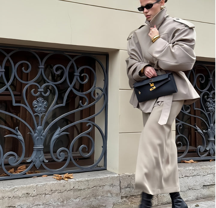 Damen Oversized Trenchcoat mit hochgeschlossenem Kragen und weiten Ärmeln Drune