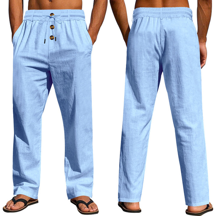 Herren Bequeme Leinenhose mit elastischem Bund und Knopfdetails Drune
