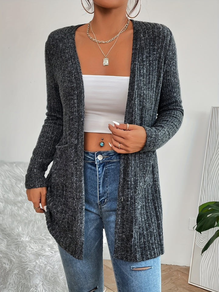 Damen Strickjacke mit feiner Rippstruktur und praktischen Taschen Drune