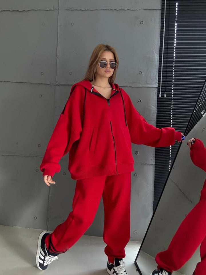 Damen Stylish Hoodie mit doppeltem Reißverschluss und lässigem Schnitt Drune