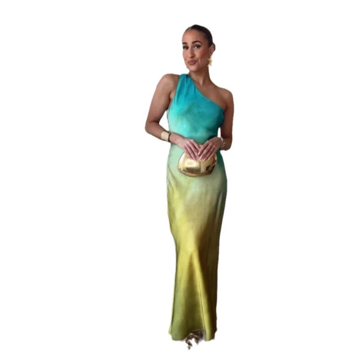 Damen Elegantes asymmetrisches Maxikleid mit sanften Farbverlauf und bequemem Tragekomfort Drune