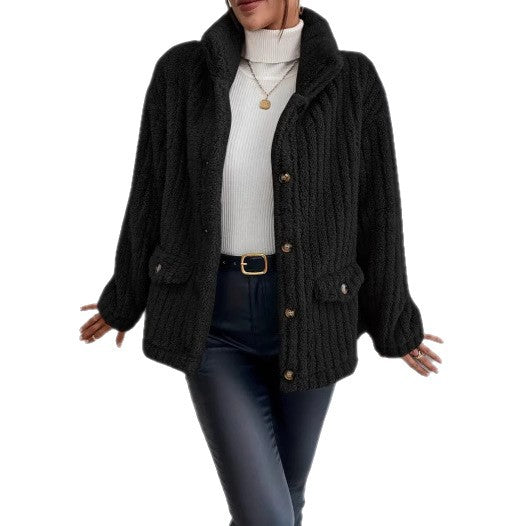 Damen Kuschelige Fleecejacke mit aufgesetzten Taschen Drune