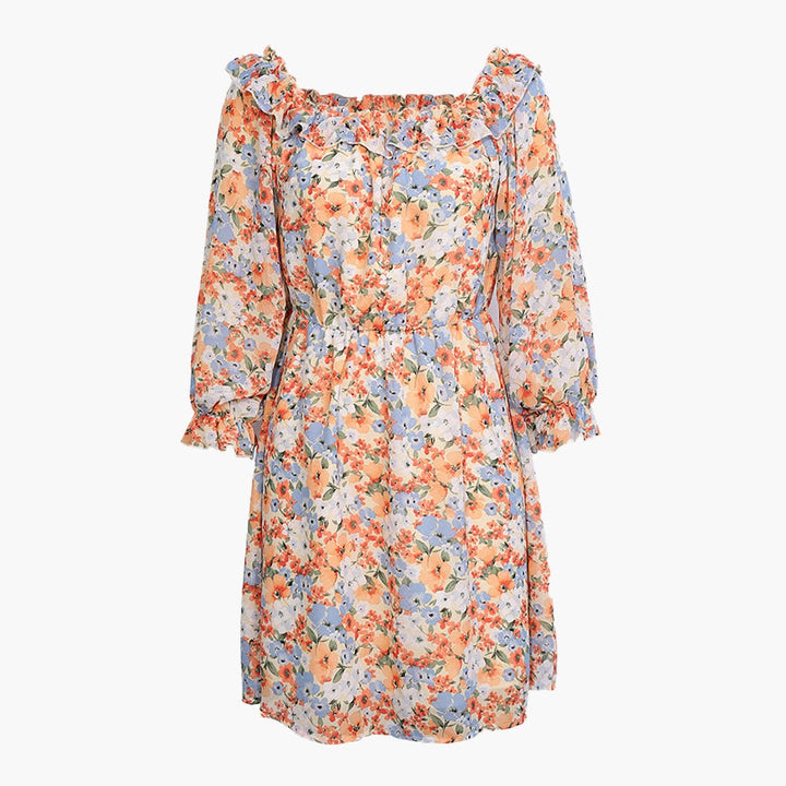 Damen Blütenmuster Off-Shoulder Kleid Drune