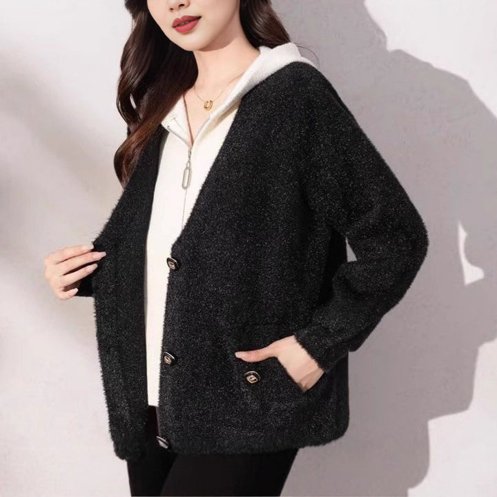 Damen kuschelige Strickjacke mit edlen Knopfdetails Drune