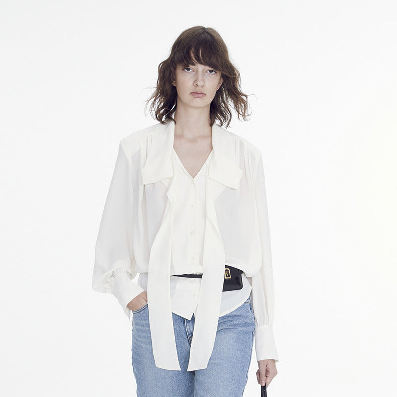 Damen elegante Bluse mit Bindegürtel Drune
