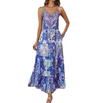 Damen Maxikleid mit floralem Design und seitlichen Taschen Drune