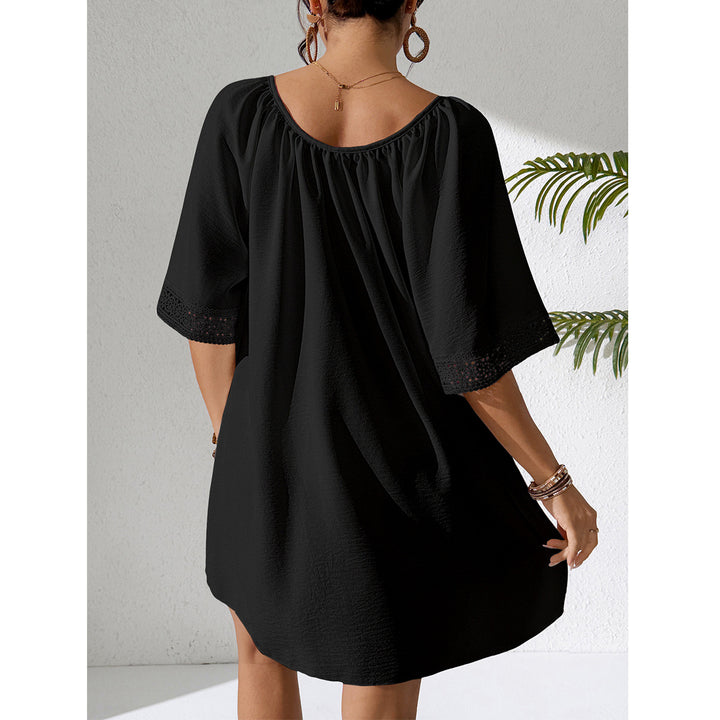 Damen Häkelstrandkleid mit elegantem V-Ausschnitt und luftigen Ärmeln Drune