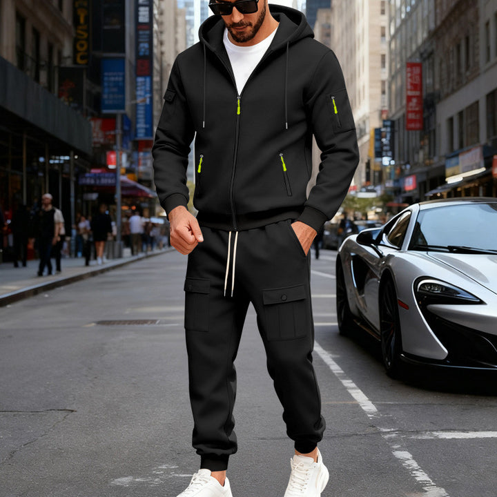 Herren stylisches Zweiteiliges Jogginganzug mit Kapuze und praktischen Taschen Drune