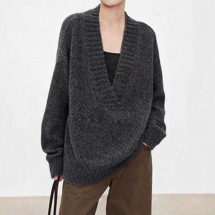 Damen eleganter Strickpullover mit V-Ausschnitt und lässigem Schnitt Drune