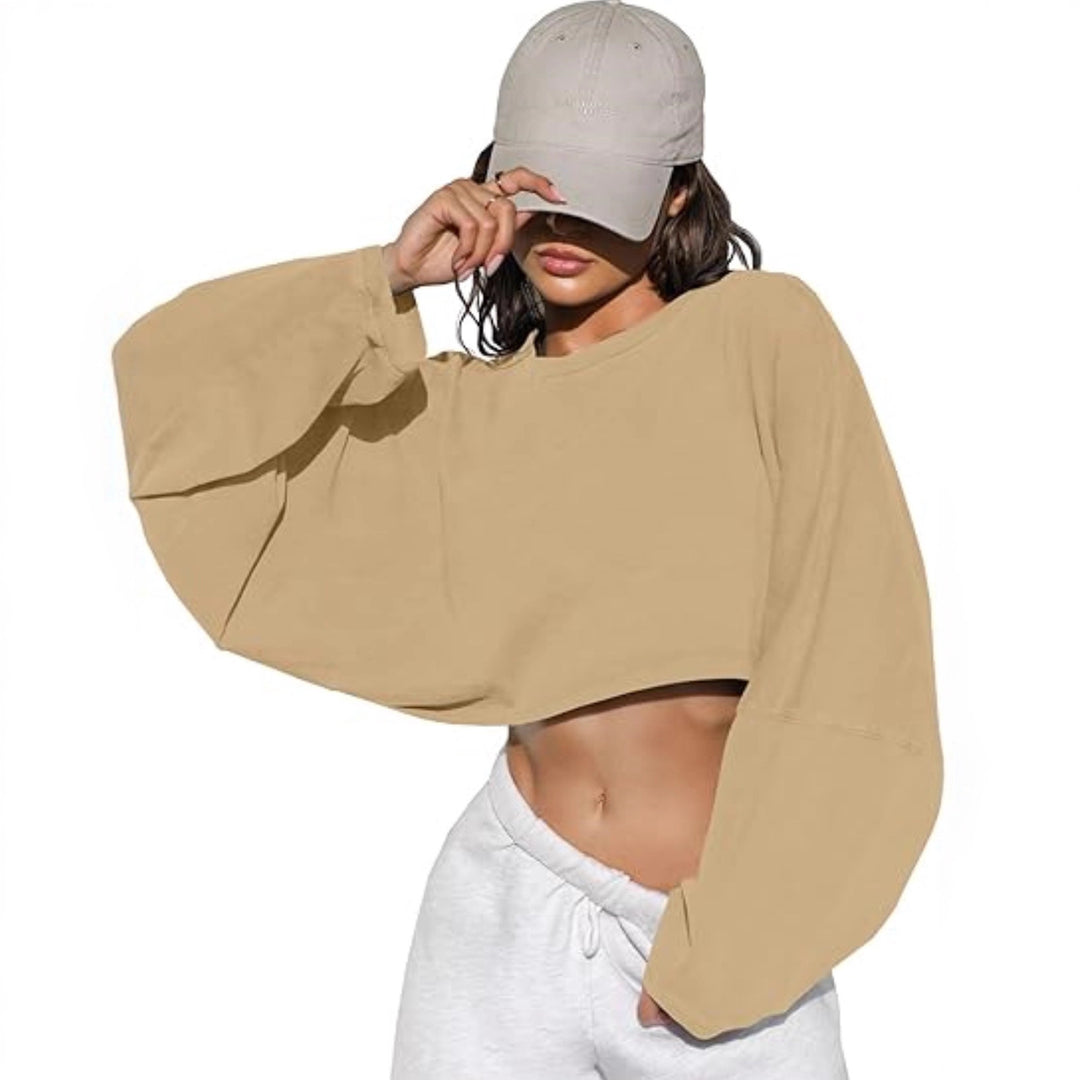 Damen cropped Sweatshirt mit voluminösen Ärmeln und lässigem Schnitt Drune