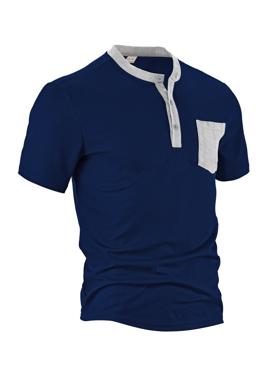 Herren nan atmungsaktives Waffel-Henleyshirt mit Stehkragen kurzer Knopfleiste und aufgesetzter Brusttasche Drune