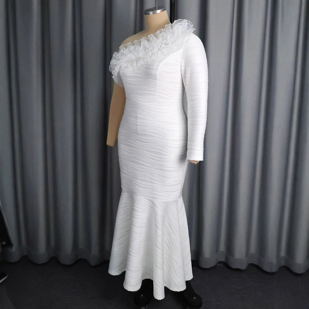 Damen figurbetontes Abendkleid mit asymmetrischem Rüschen-Ausschnitt Drune
