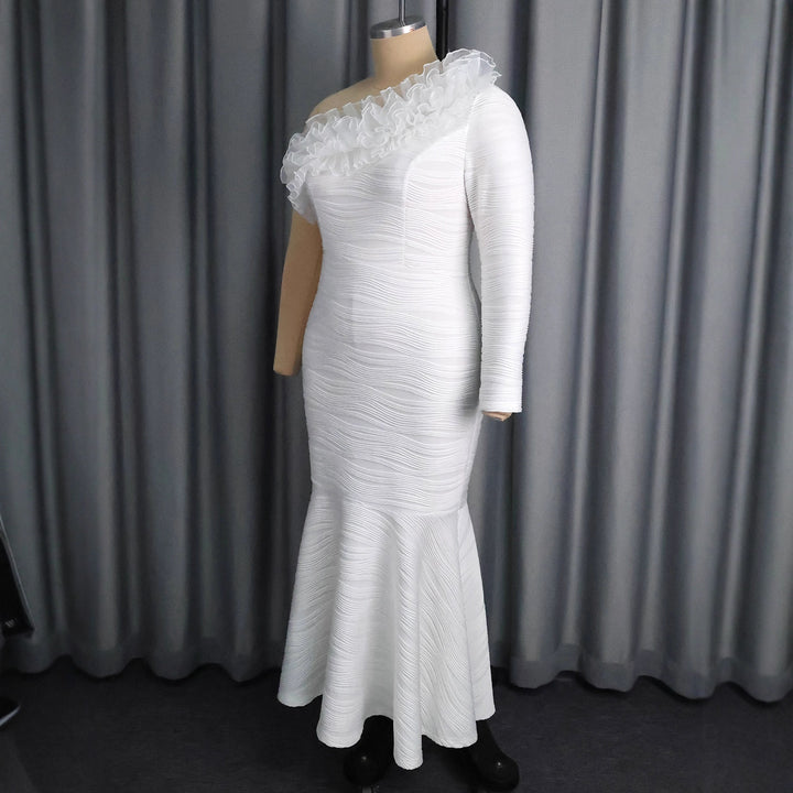 Damen figurbetontes Abendkleid mit asymmetrischem Rüschen-Ausschnitt Drune
