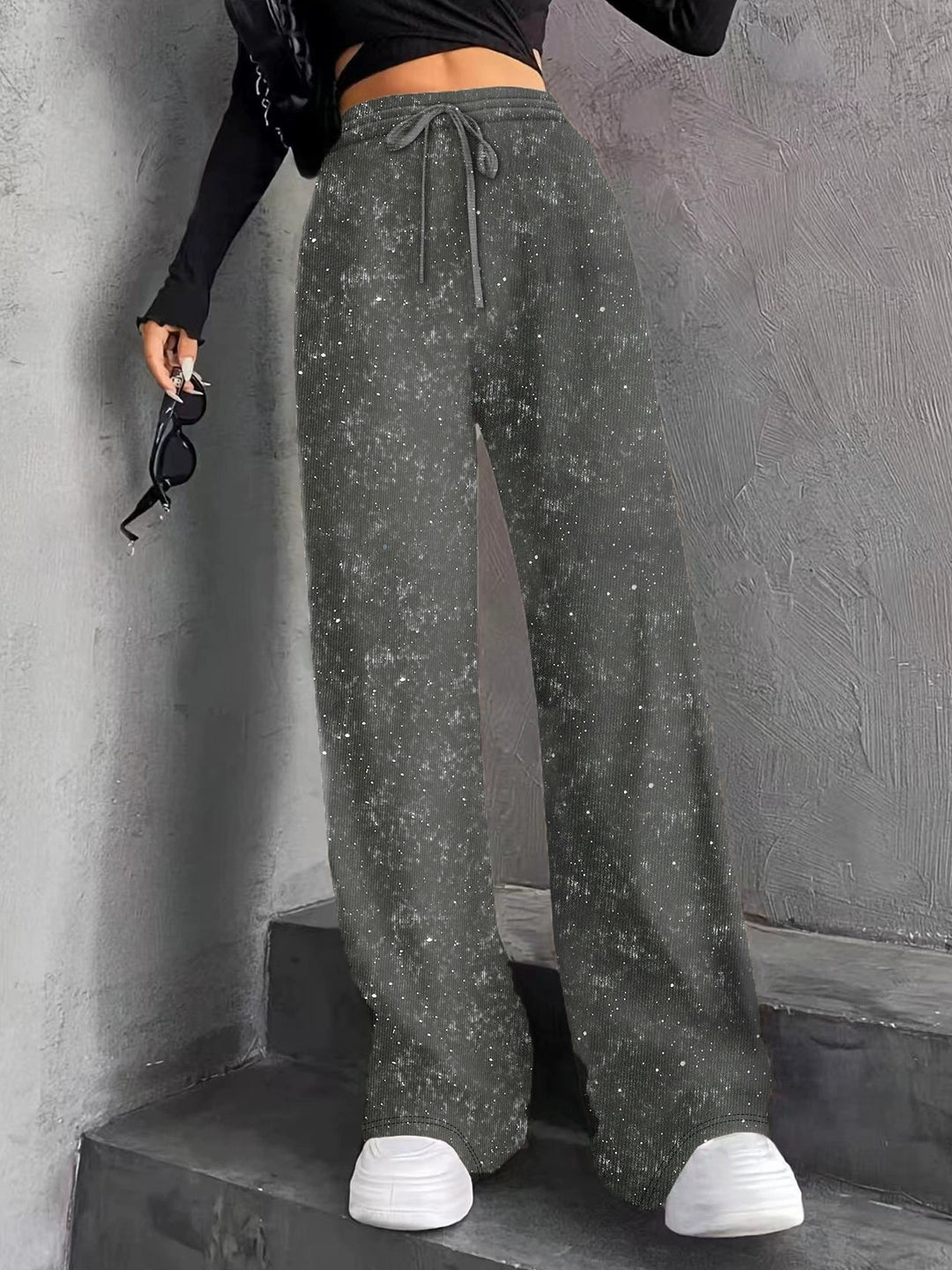Damen nan weite Strickhose mit hochgeschnittenem Bund und Kordelzug Drune