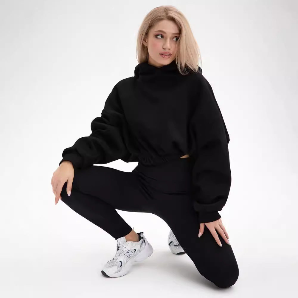 Damen modischer cropped Hoodie mit weitem Schnitt Drune
