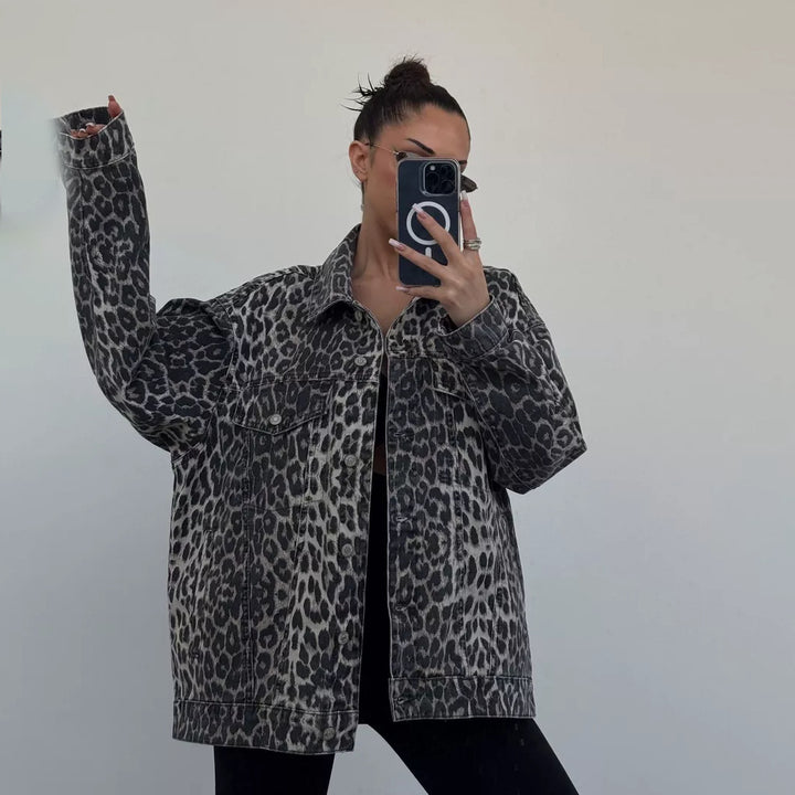 Damen modische Leo-Print Hemdjacke Drune