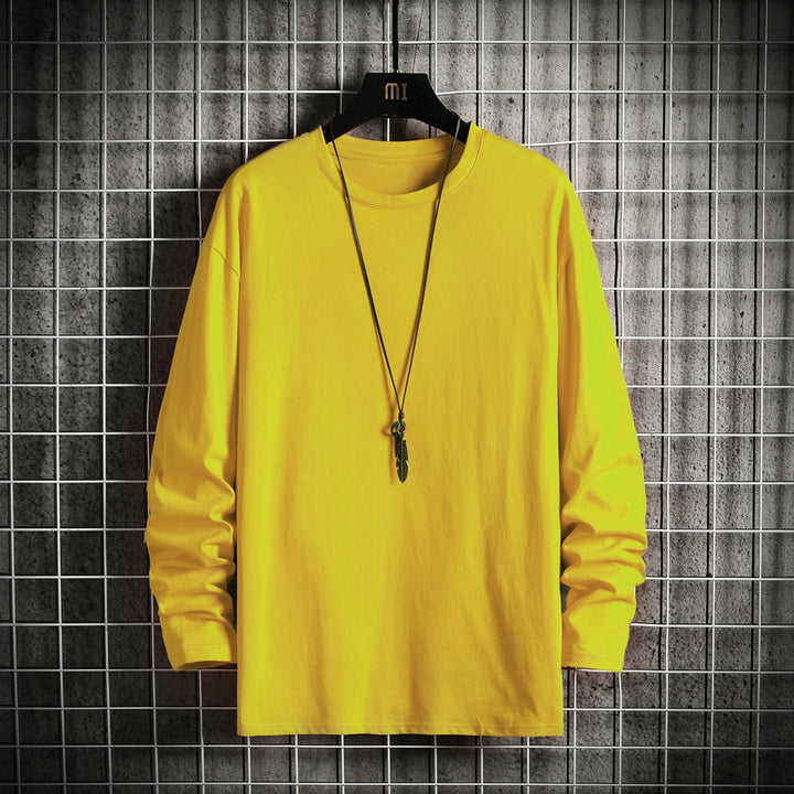 Herren nan lässiges Baumwoll-Basic-Langarmshirt mit Rundhals, Relaxed Fit und verstärkter Saumverarbeitung Drune