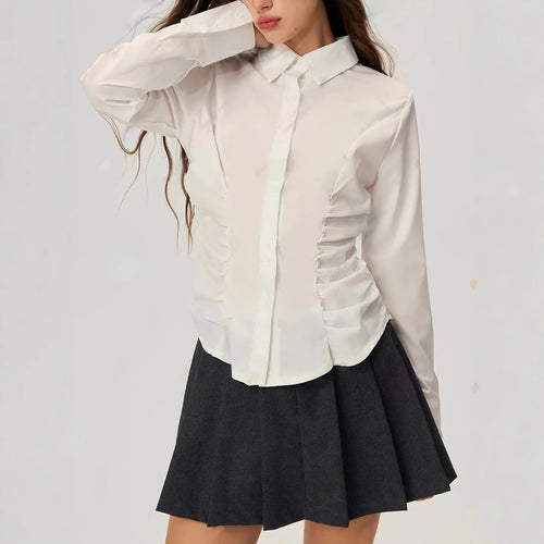 Damen elegante Bluse mit Rüschendetails Drune