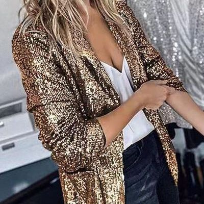 Damen Glitzernde Asymmetrische Blazerjacke mit modernem Schnitt Drune