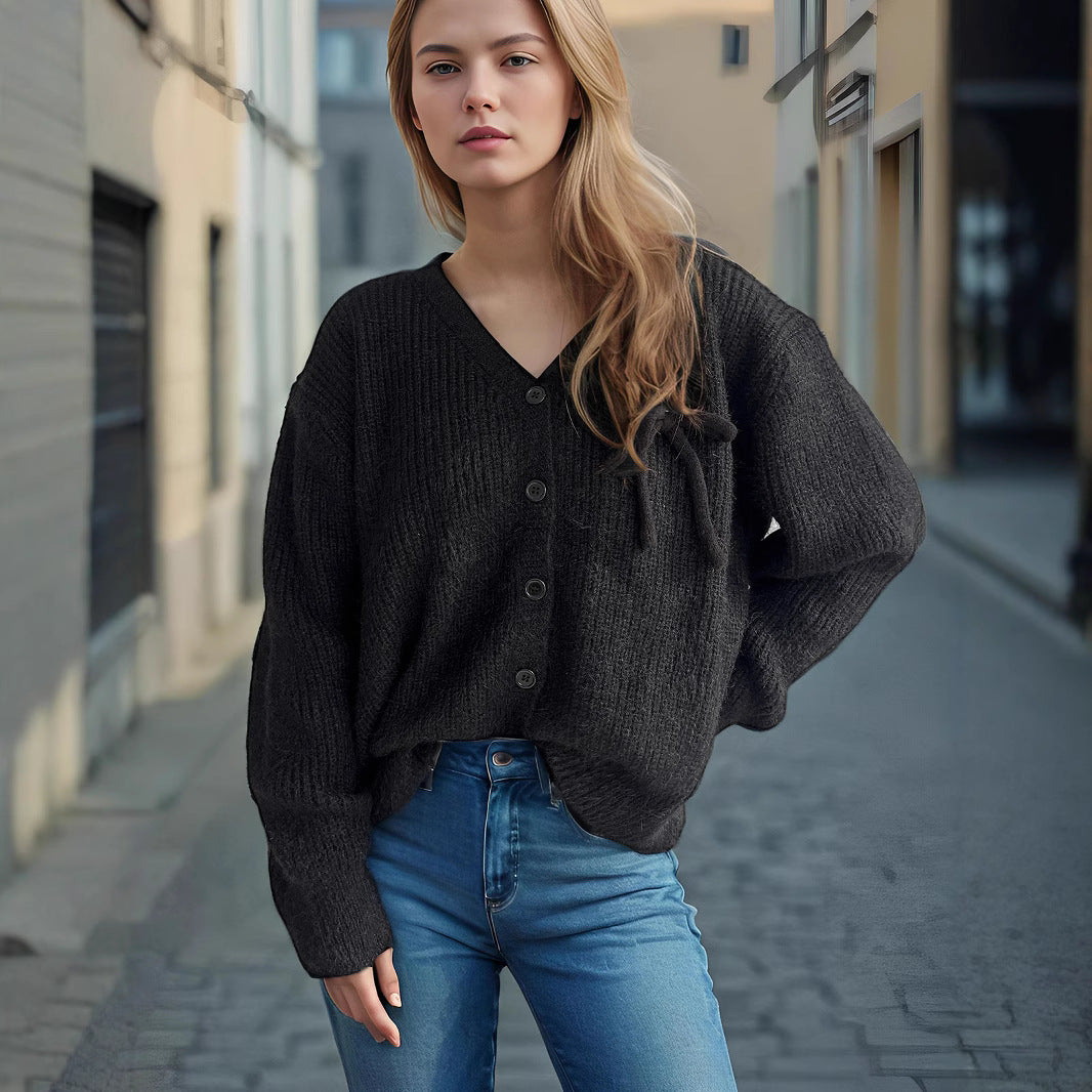 Damen gemütlicher Strickcardigan mit feiner Struktur und dekorativen Knopfdetails Drune