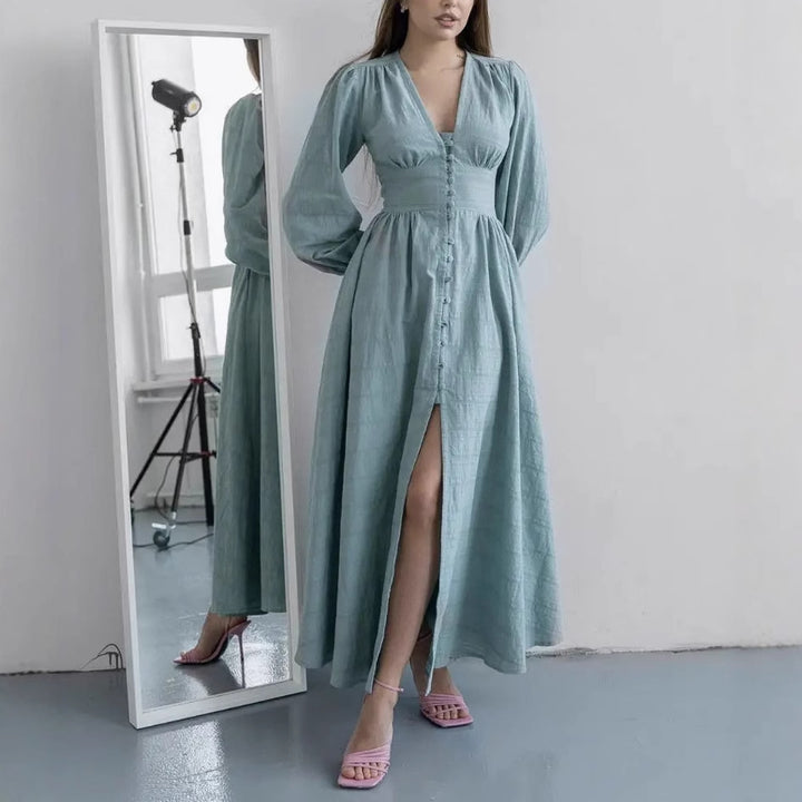Damen Maxi-Kleid mit tailliertem Oberteil und elegantem Schlitz Drune