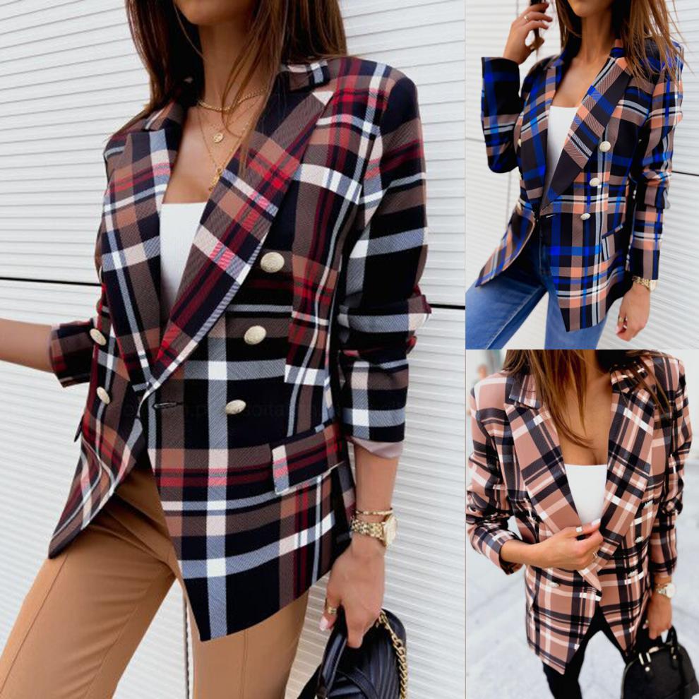 Damen Karierter Blazer mit doppelter Knopfleiste und schickem Schnitt Drune