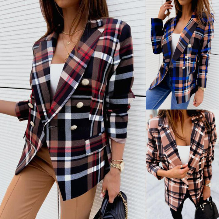 Damen Karierter Blazer mit doppelter Knopfleiste und schickem Schnitt Drune