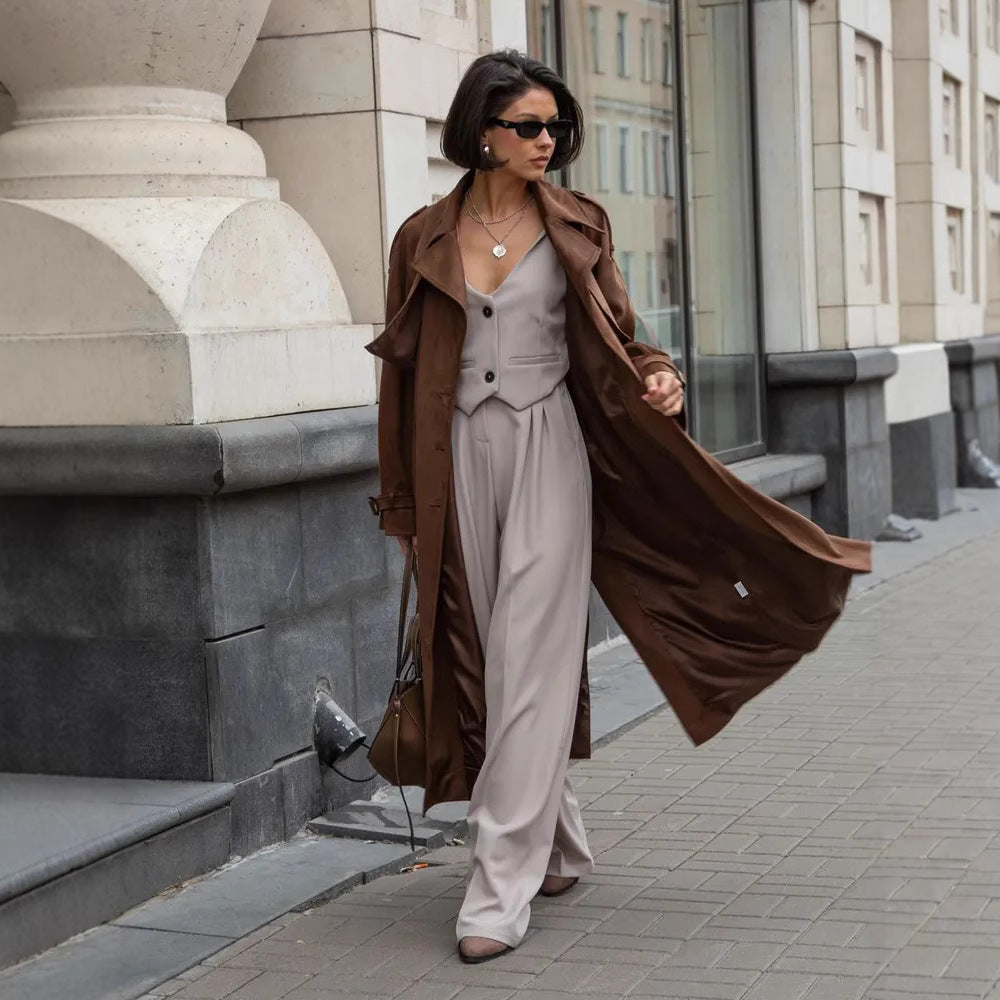Damen Stilvoller Trenchcoat mit weitem Schnitt und Gürtel Drune