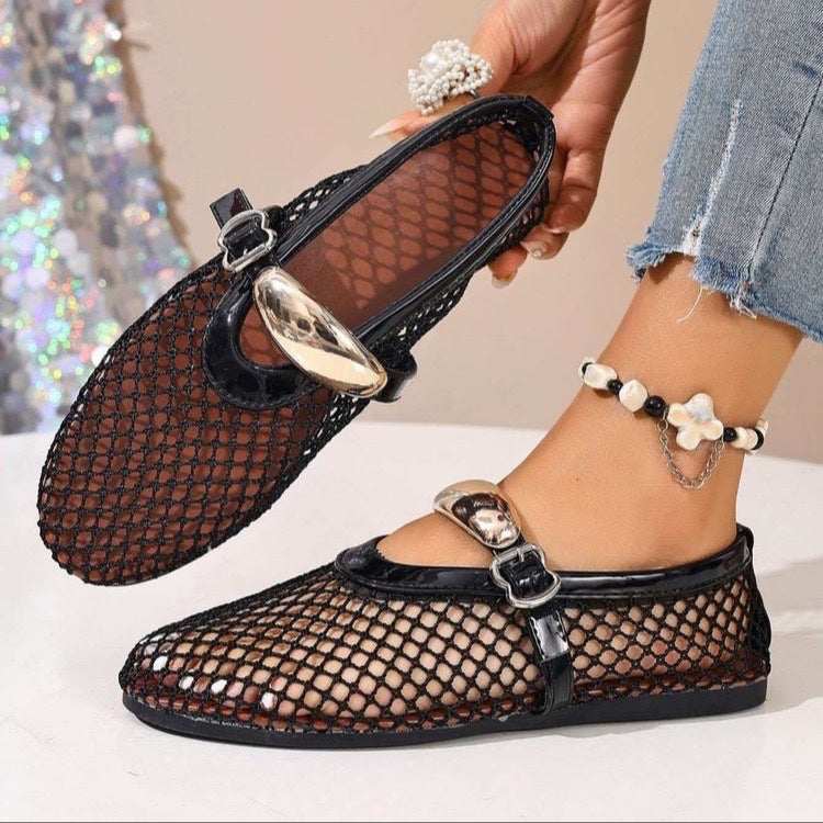 Damen stilvolle Netzschuhe mit modischem Riemen Drune