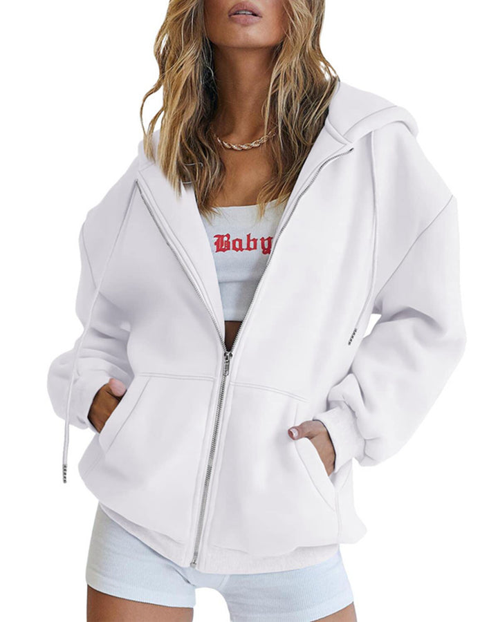 Damen nan lässige Zip-Hoodie-Jacke im Boxy-Cut mit überschnittener Schulter, verdecktem Tunnelzug und großen Kängurutaschen Drune