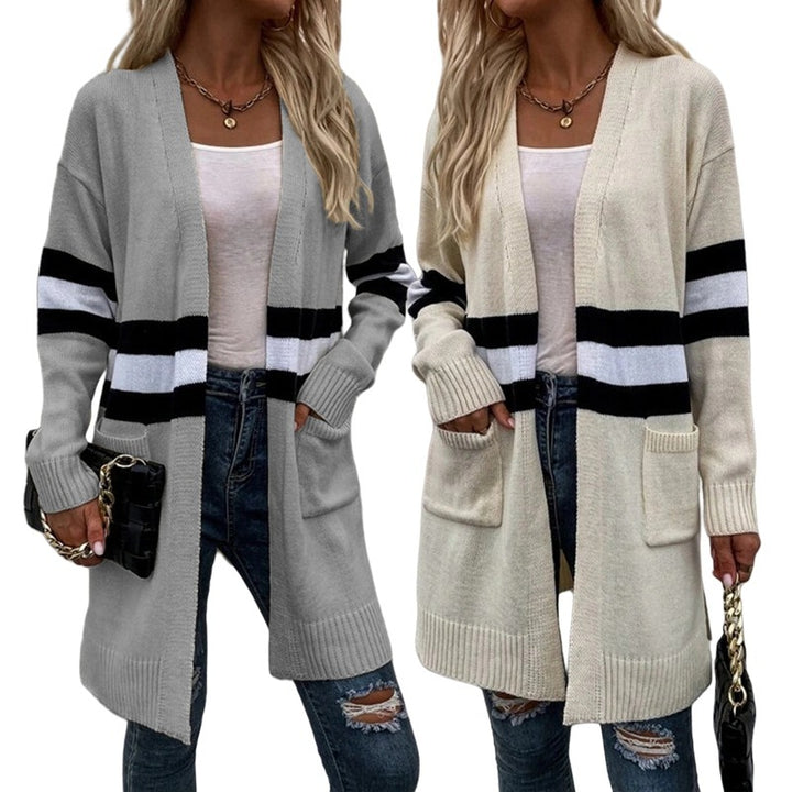 Damen Grobstrick-Cardigan mit lässigen Streifen und tiefen Taschen Drune