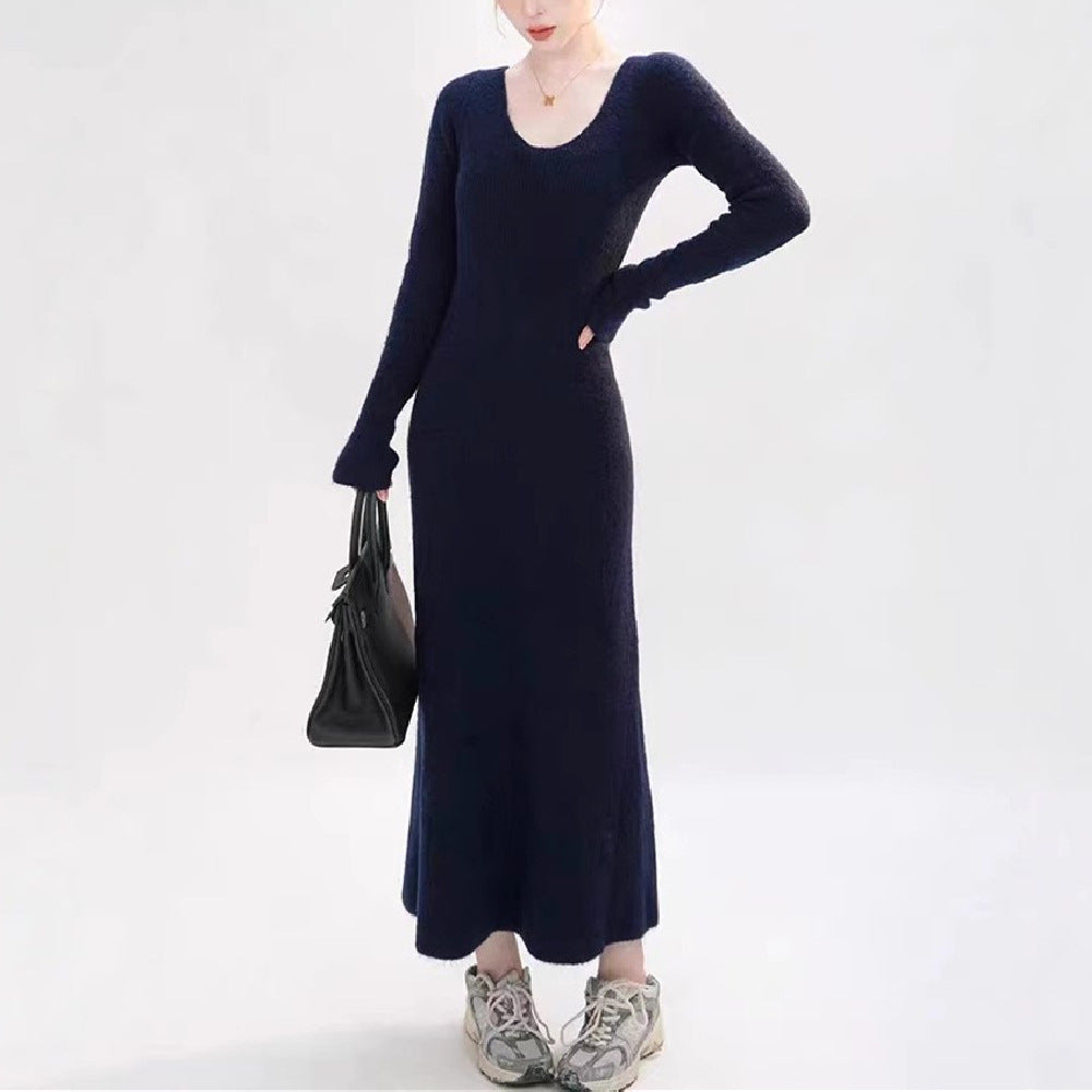 Damen Strickkleid mit tiefem V-Ausschnitt und figurbetontem Schnitt Drune