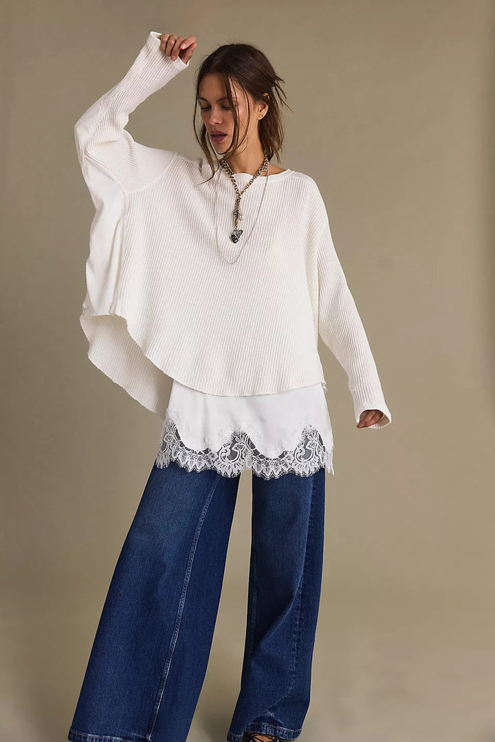 Damen Lässiger Oversized Pullover mit strukturiertem Design und seitlichen Nähten Drune