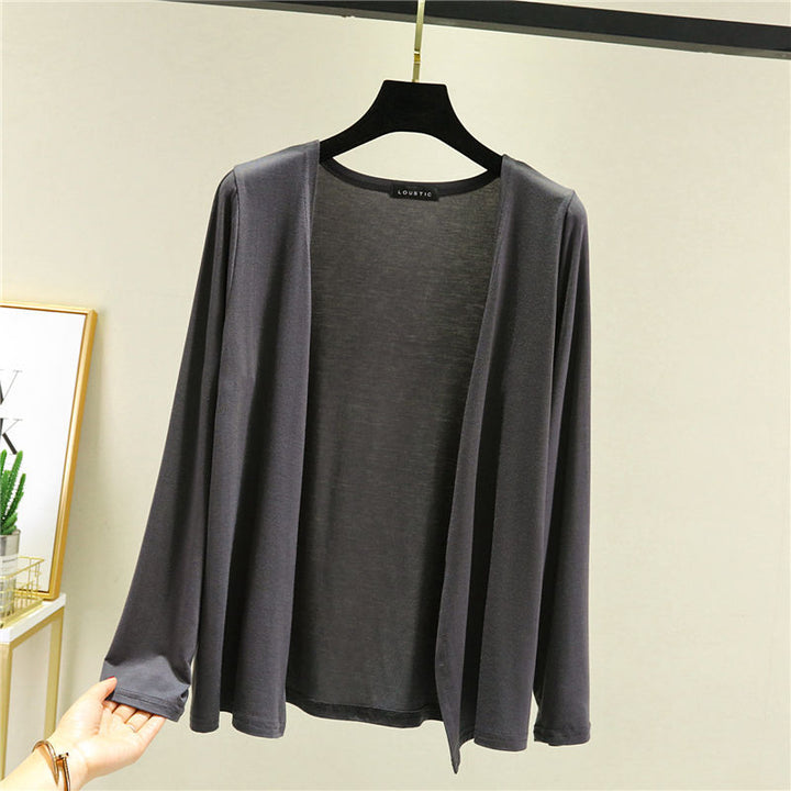 Damen leichte Strickjacke mit offenem Schnitt und langen Ärmeln Drune