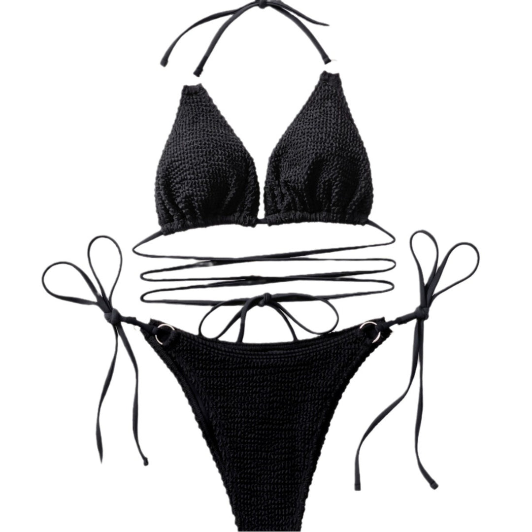 Damen Triangel-Bikini mit trendy Wickel-Design und einzigartigem Strickmuster Drune