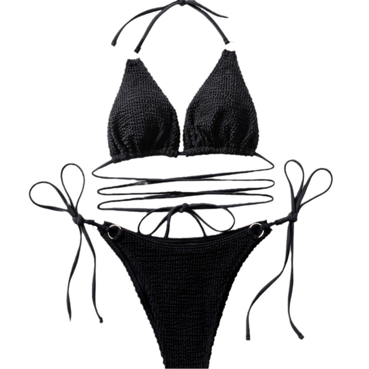 Damen Triangel-Bikini mit trendy Wickel-Design und einzigartigem Strickmuster Drune