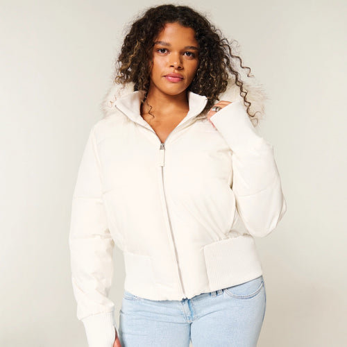 Damen Gestepptes Winterjacke mit abnehmbarer Kapuze und elastischen Bündchen Drune